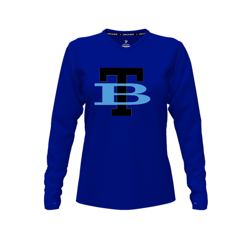 [FTLVCFRY-FYXS-LOGO1] Decker Comfort T-Shirt (Female Youth XS, Royal, V Neck, Logo 1, Long Sleeve)