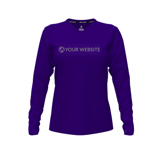 [CUS-DFW-TEES-CMF-VNK-LSL-PUR-FYXS-LOGO3] Decker Comfort T-Shirt (Female Youth XS, Purple, V Neck, Logo 3, Long Sleeve)