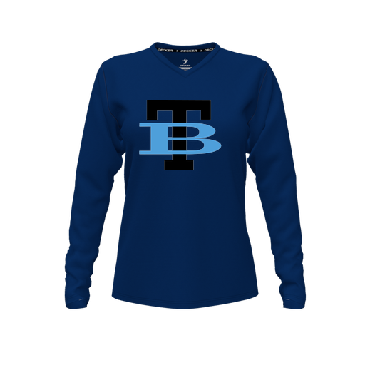 [FTLVPTNV-FYXS-LOGO1] Decker Performance T-Shirt (Female Youth XS, Navy, V Neck, Logo 1, Long Sleeve)