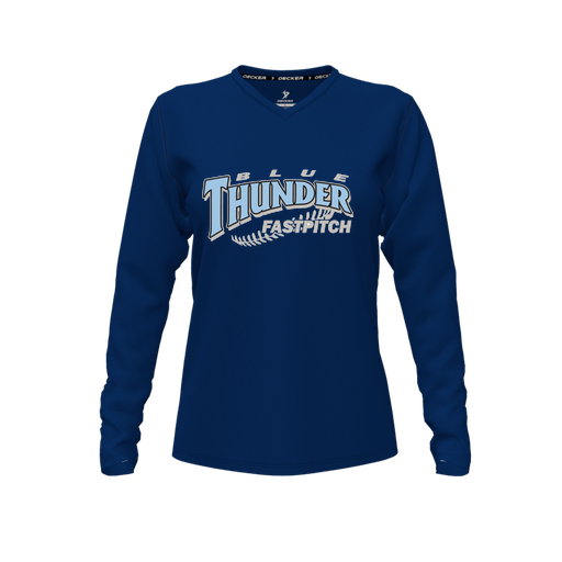 [FTLVPTNV-FYXS-LOGO2] Decker Performance T-Shirt (Female Youth XS, Navy, V Neck, Logo 2, Long Sleeve)