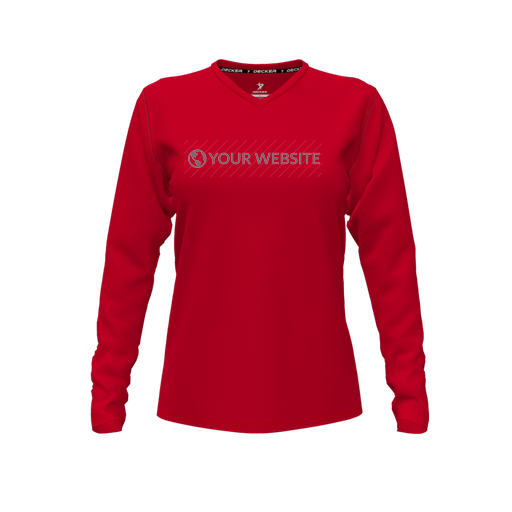 [FTLVPTRD-FYXS-LOGO3] Decker Performance T-Shirt (Female Youth XS, Red, V Neck, Logo 3, Long Sleeve)